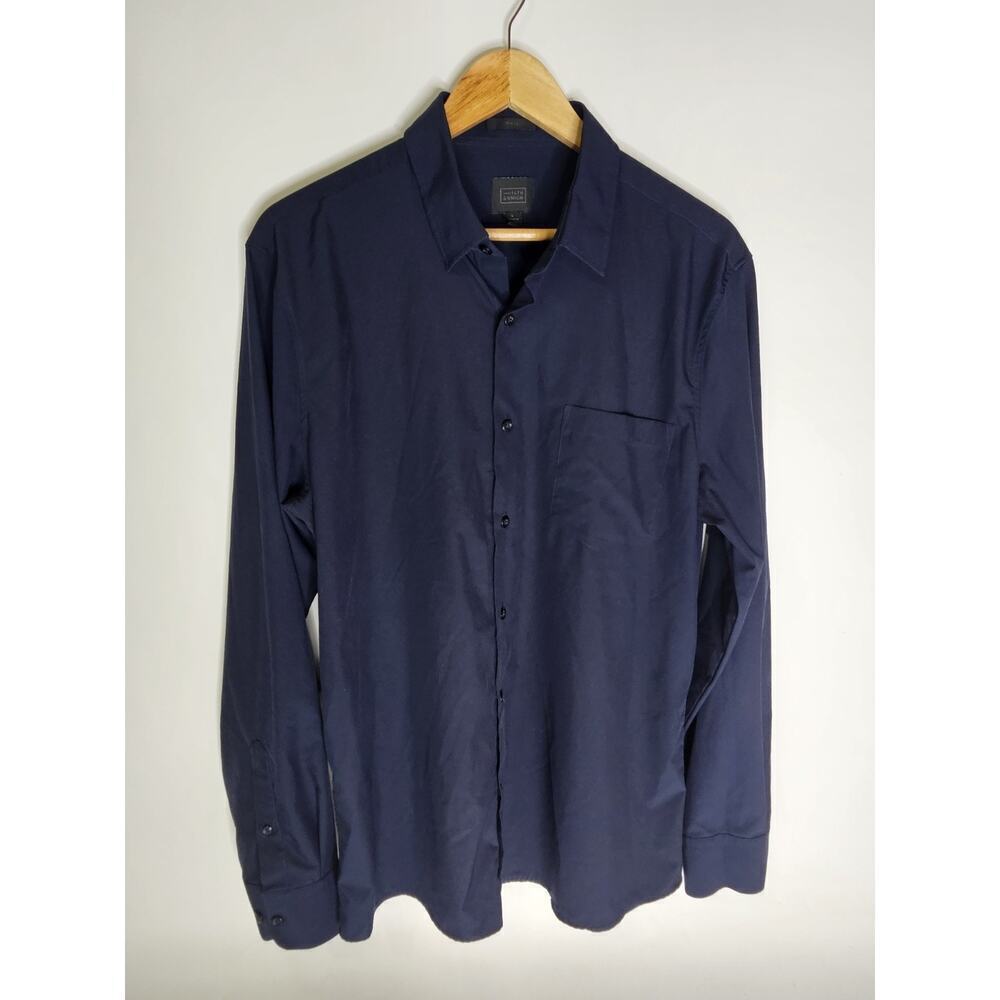 14th & Union Mens Button Front Long Sleeve Shirt Large Blue Poly/Spandex Blend